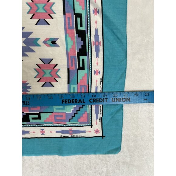 Vintage Springs Industries Bandana Aztec Southwestern Print USA Made Turquoise - Picture 4 of 5